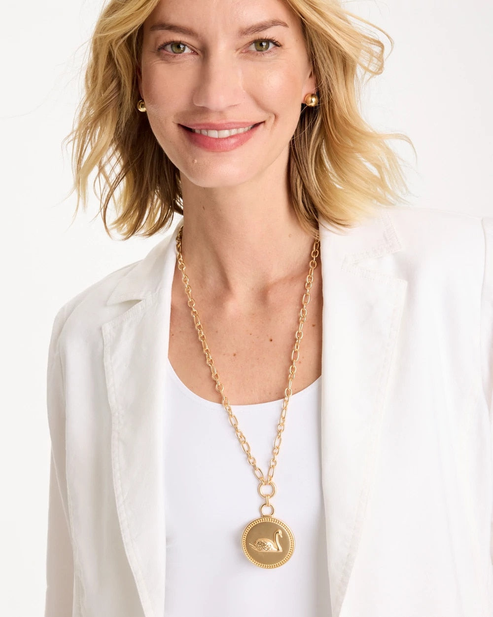 Chico's | Reversible Swan Pendant Necklace/ Gold