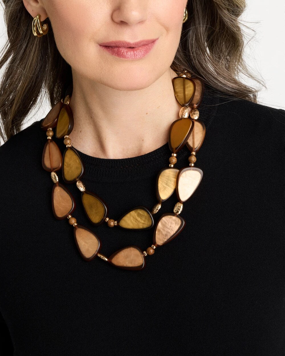 Chico's | Neutral Double Strand Geo Necklace/ Neutral