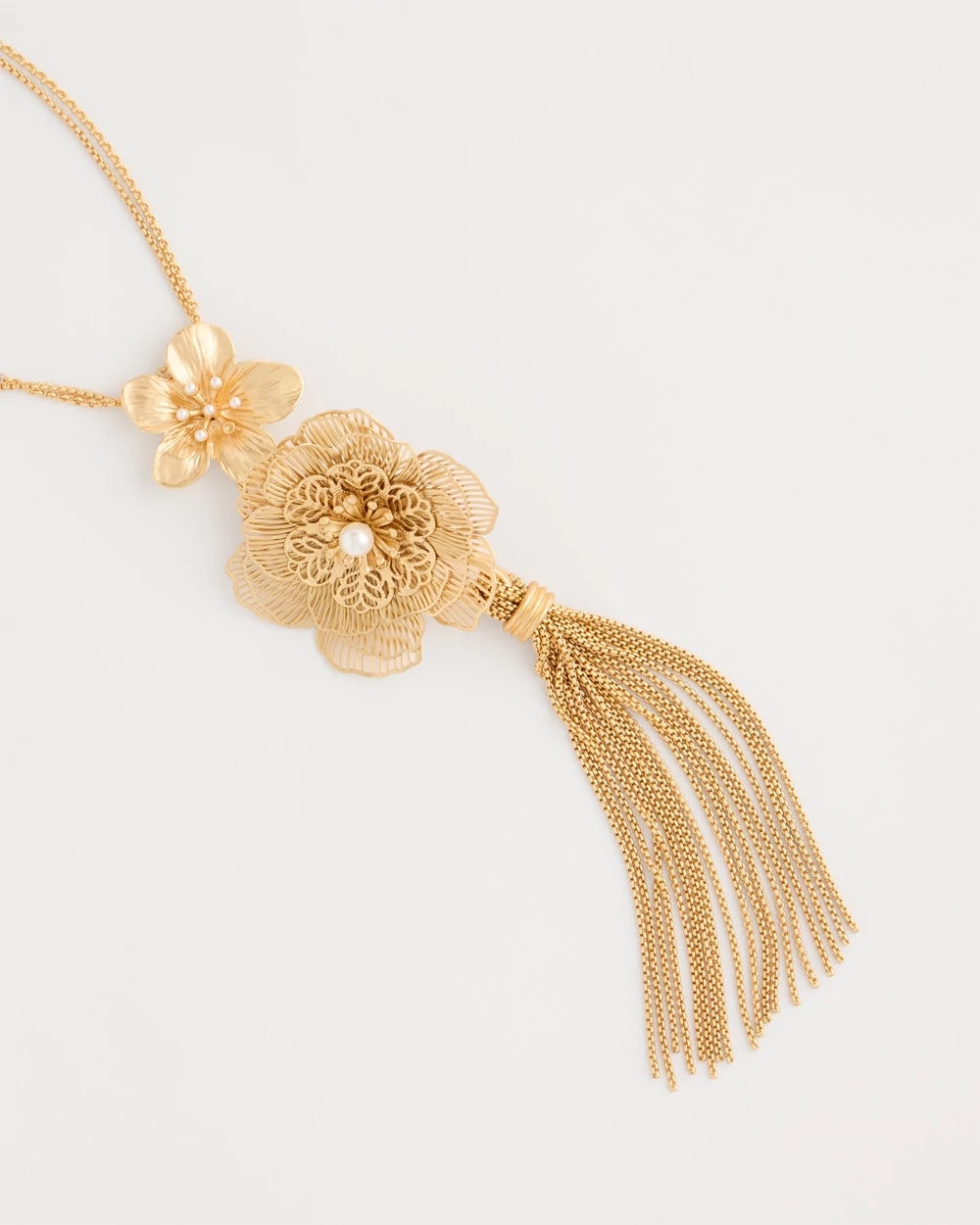 Chico's | Filigree Flower Tassel Necklace/ Gold