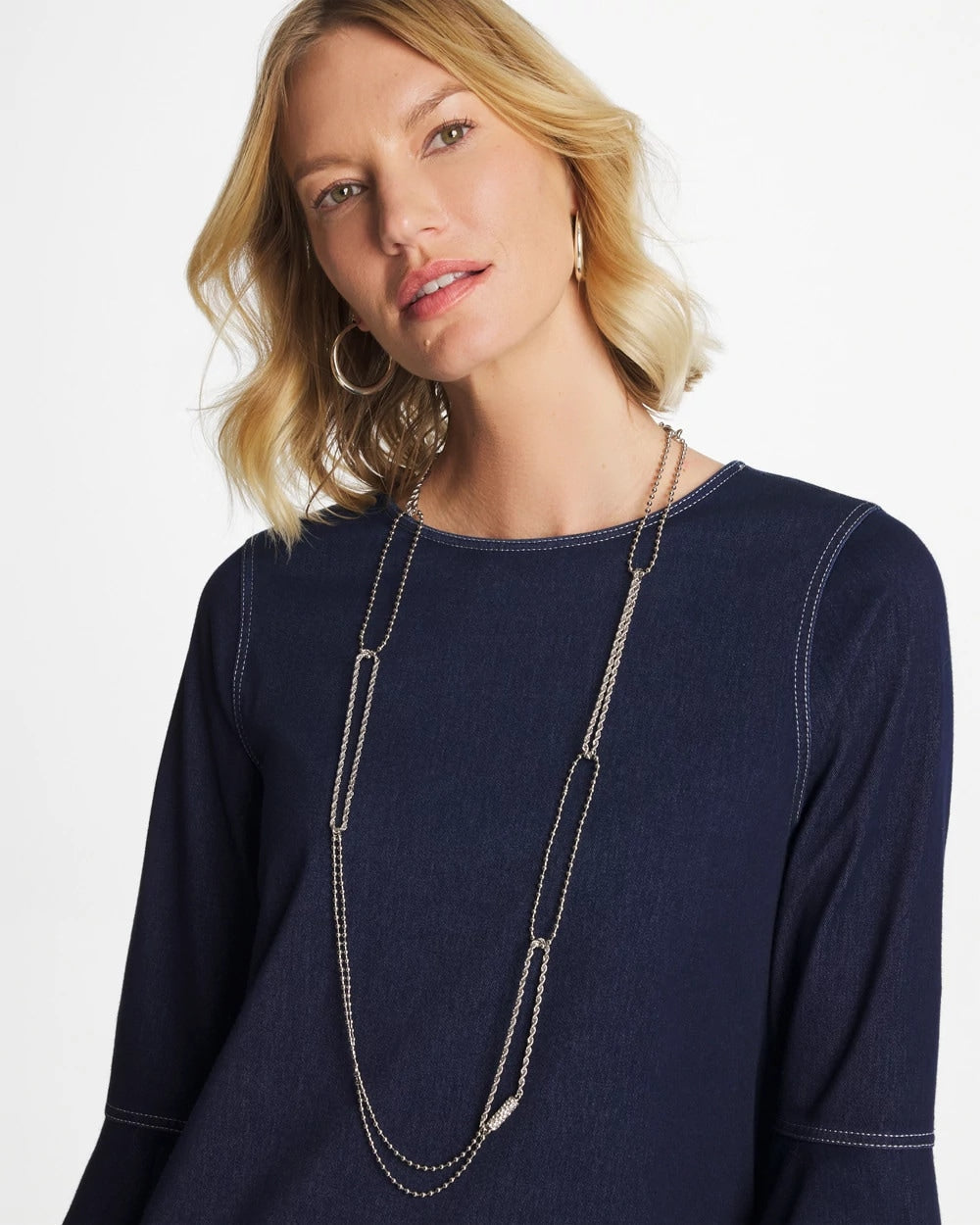Chico's | Long Silver Ball Chain Single Strand/ Silver