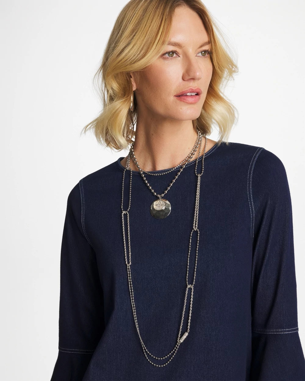 Chico's | Short Silver Ball Chain Pendant/ Silver