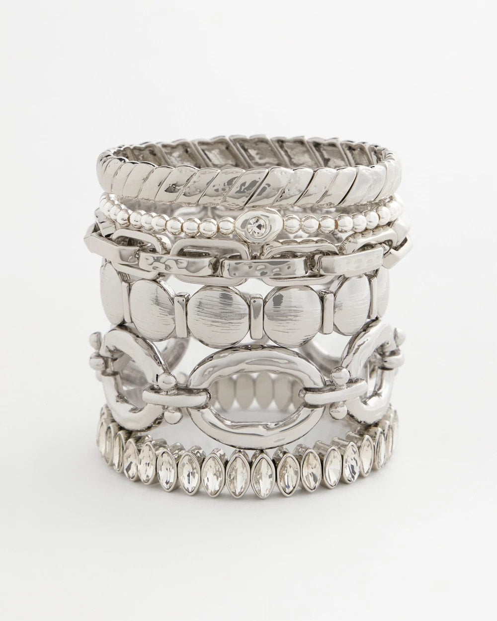 Chico's | Silver Textured Circle Stretch Bracelet/ Silver