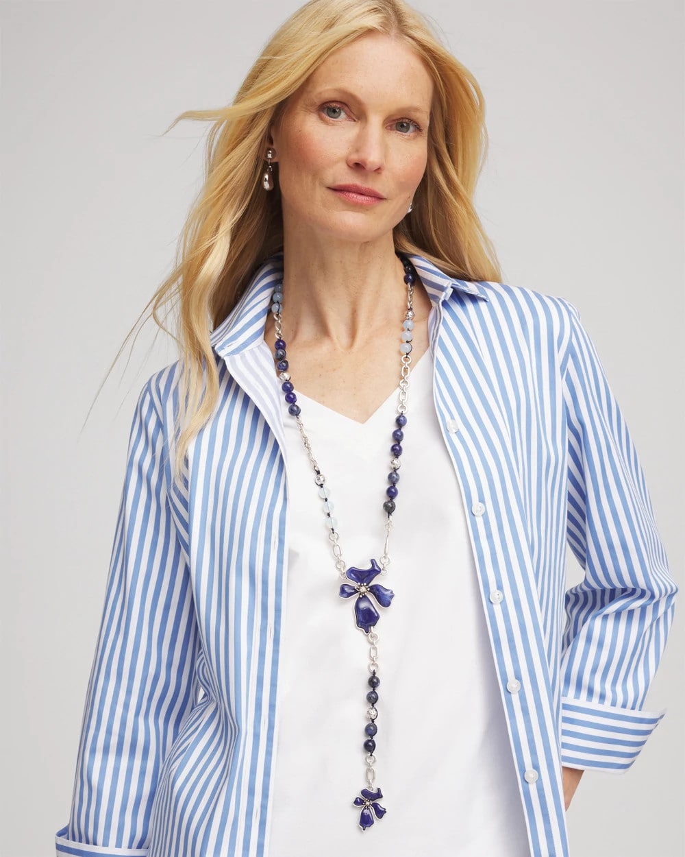 Chico's | Blue Flower Long Y-Necklace/ Blue