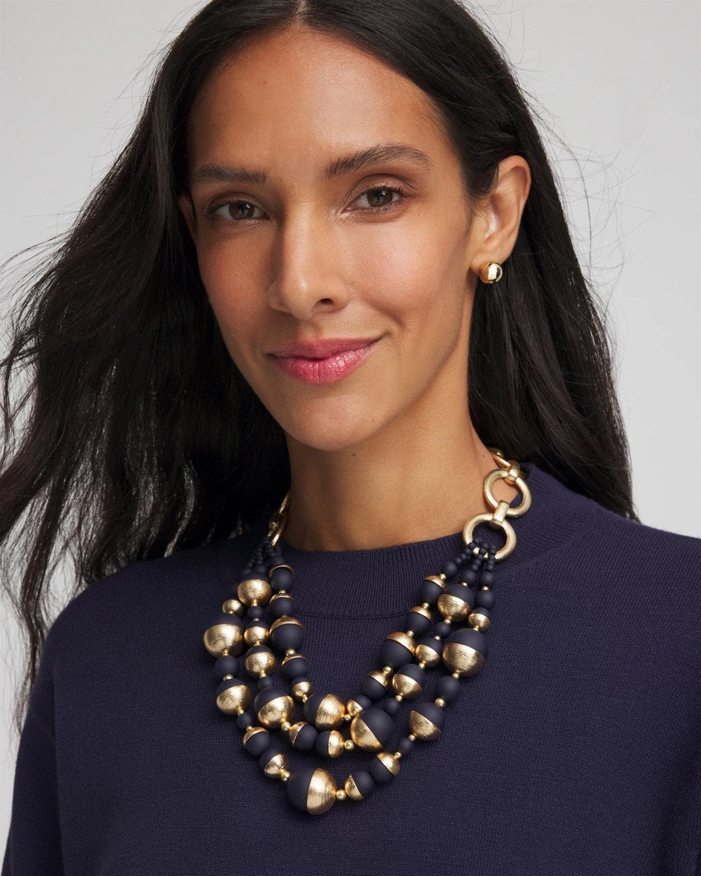 Chico's | Gold & Navy Bead Necklace/ Navy