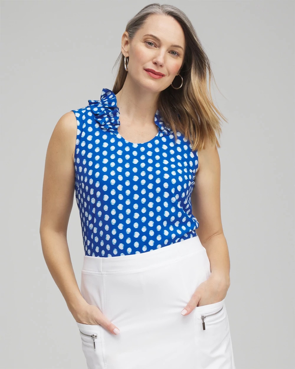 Chico's | ® UPF Neema Dot Ruffle Tank/ Intense Azure