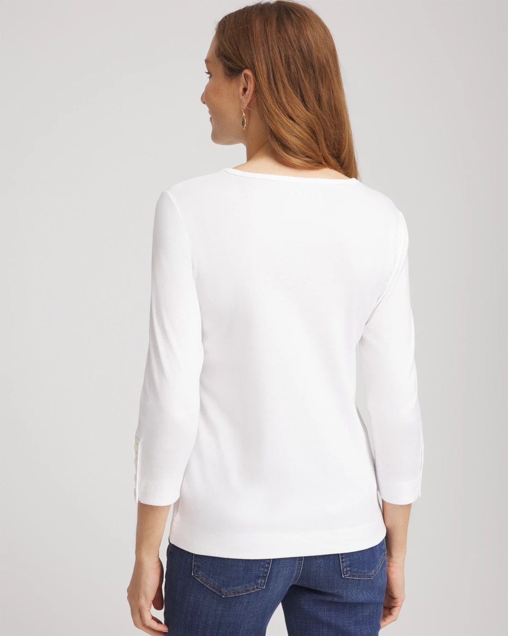 Chico's | Pima Cotton Crewneck Button Tee/ Alabaster
