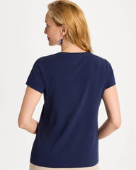Chico's | Cotton Stretch Cap Sleeve Embroidered Tee/ Passport Blue
