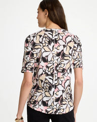 Chico's | Printed Cotton Slub V-Neck Tee/ Black