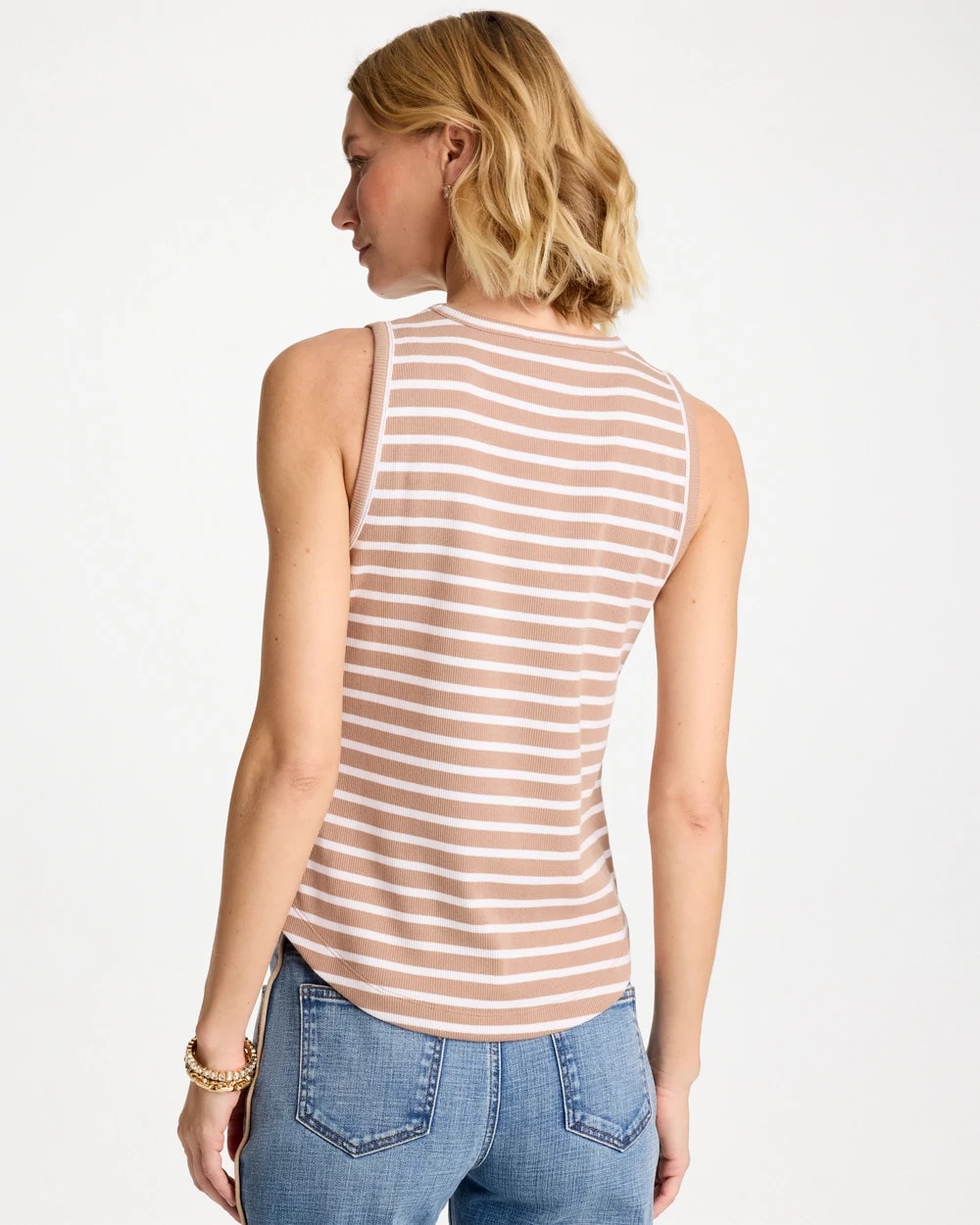 Chico's | Striped High Neck Rib Tank/ Cattail Brown