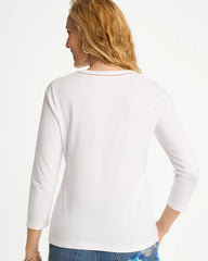 Chico's | Trim Detail Cotton Stretch 3/4 Sleeve Tee/ Alabaster