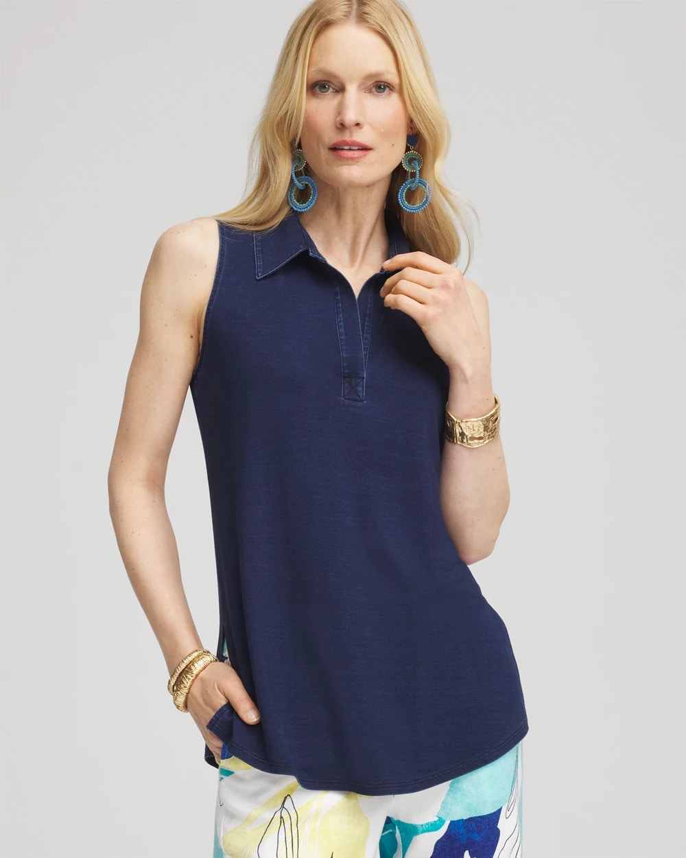 Chico's | Denim Sleeveless Collared Tunic/ Riviera Authentic