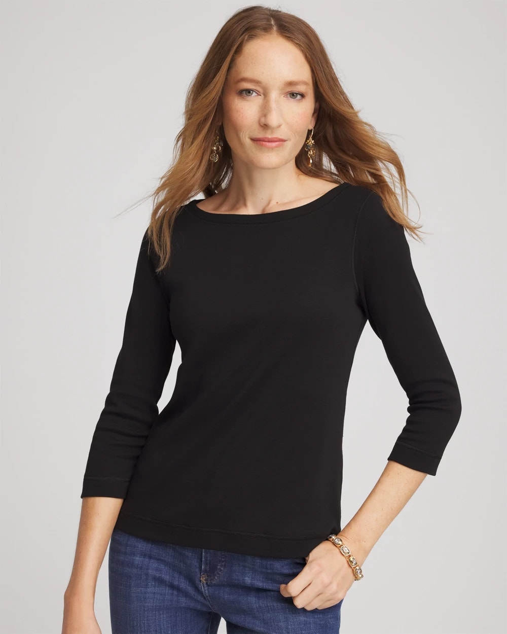 Chico's | Pima Cotton 3/4 Sleeve Tee/ Black