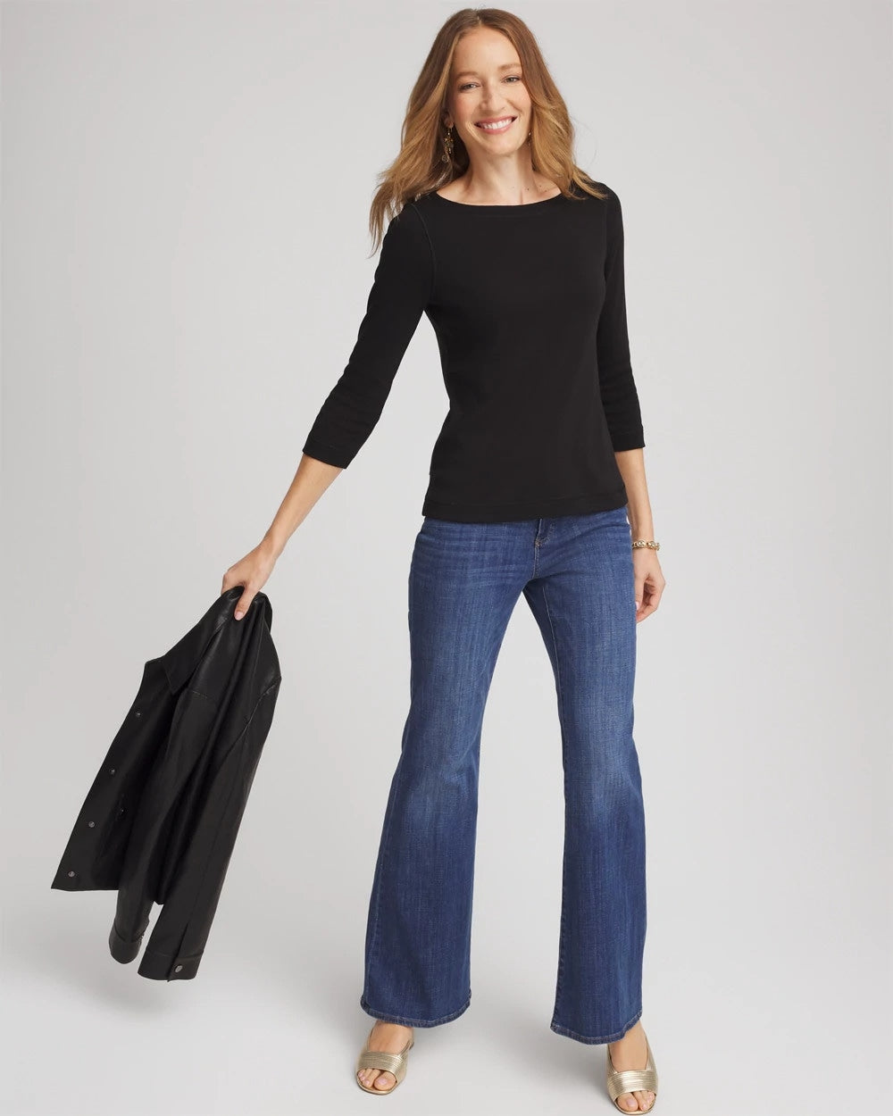Chico's | Pima Cotton 3/4 Sleeve Tee/ Black