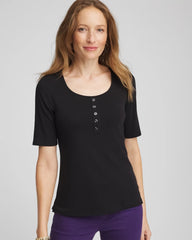 Chico's | Pima Cotton Henley Tee/ Black