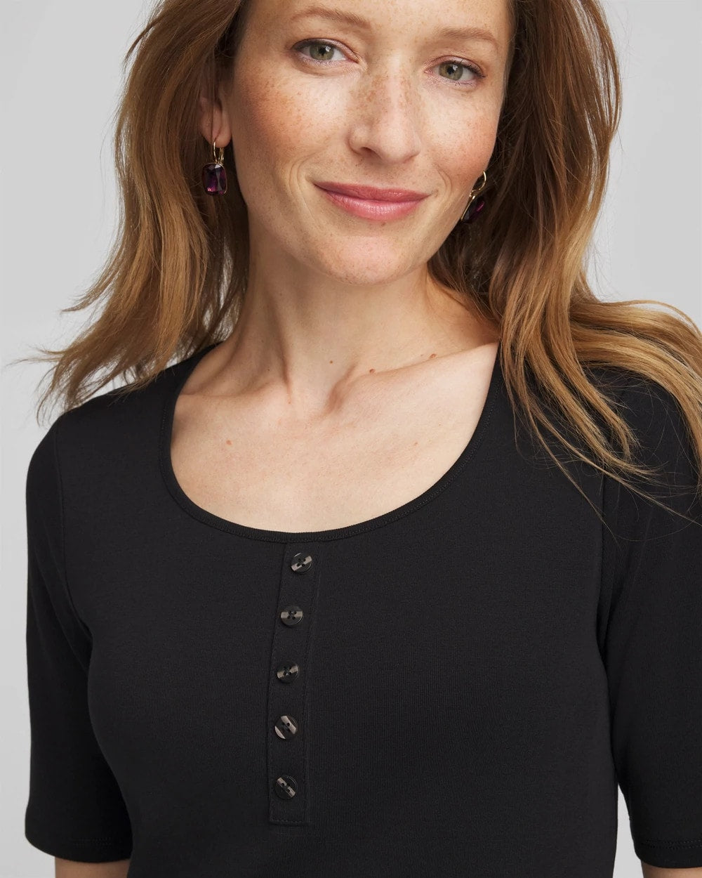 Chico's | Pima Cotton Henley Tee/ Black