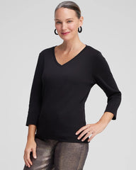 Chico's | 3/4 Sleeve V-Neck Tee/ Black
