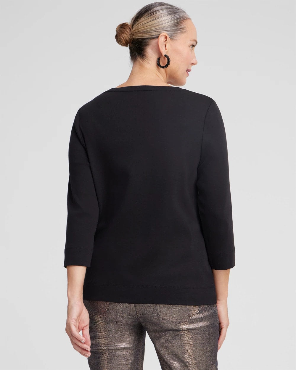 Chico's | 3/4 Sleeve V-Neck Tee/ Black