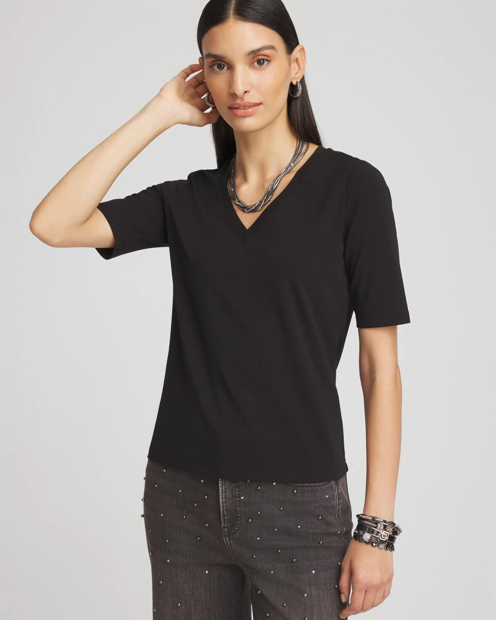 Chico's | Perfect Elbow Sleeve Tee/ Black