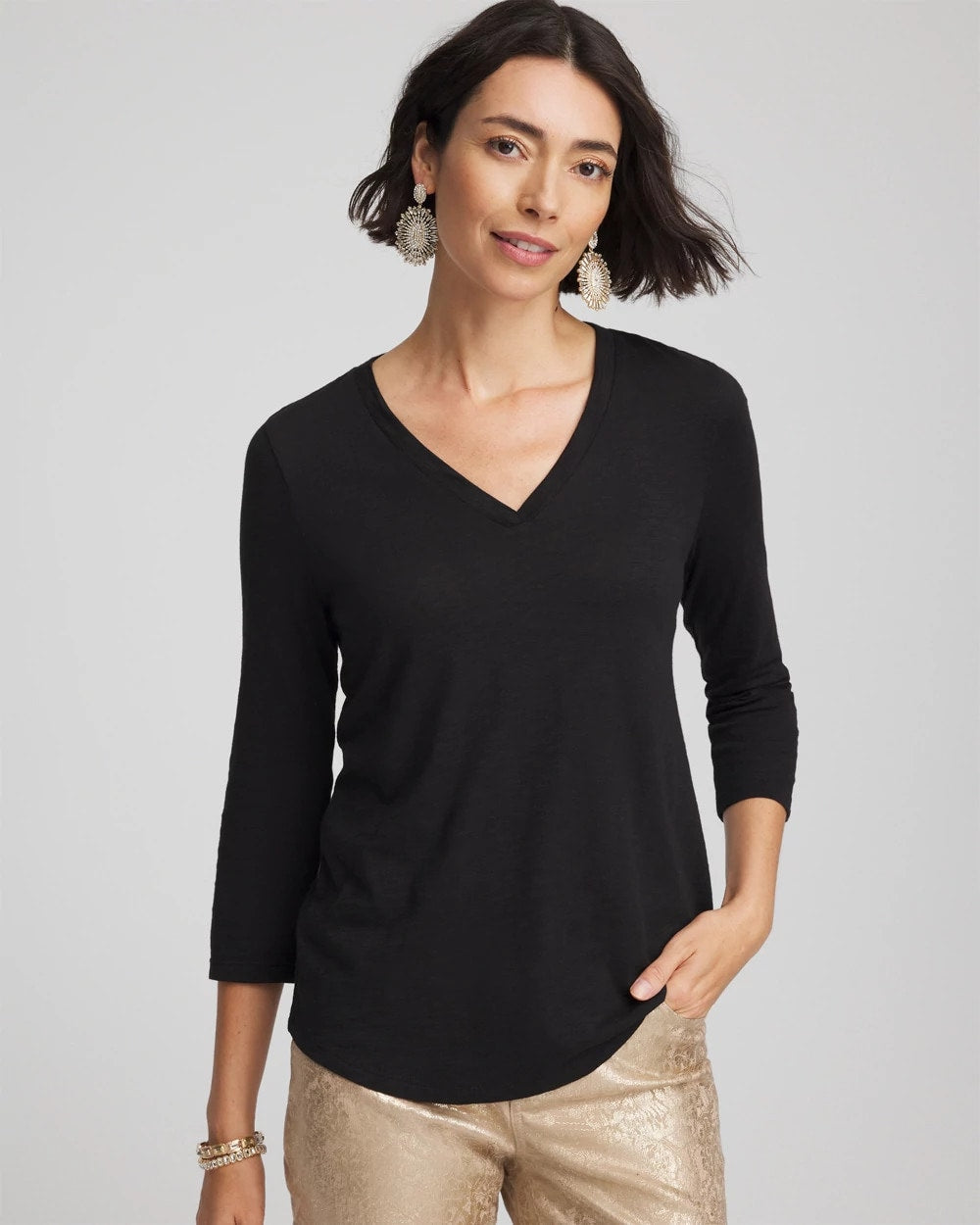 Chico's | Slub 3/4 Sleeve Tee/ Black
