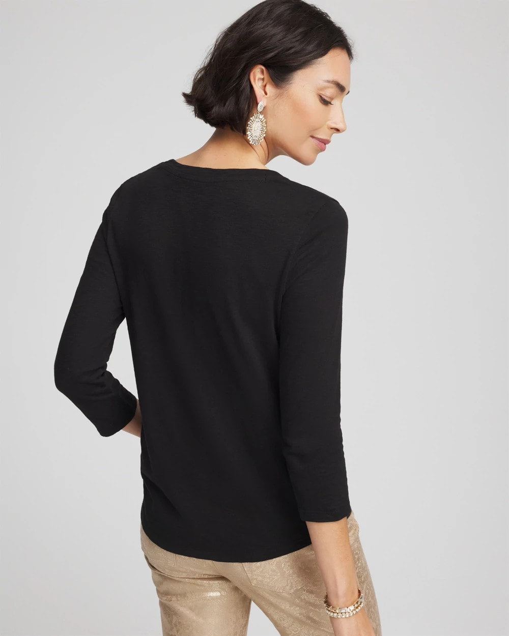 Chico's | Slub 3/4 Sleeve Tee/ Black