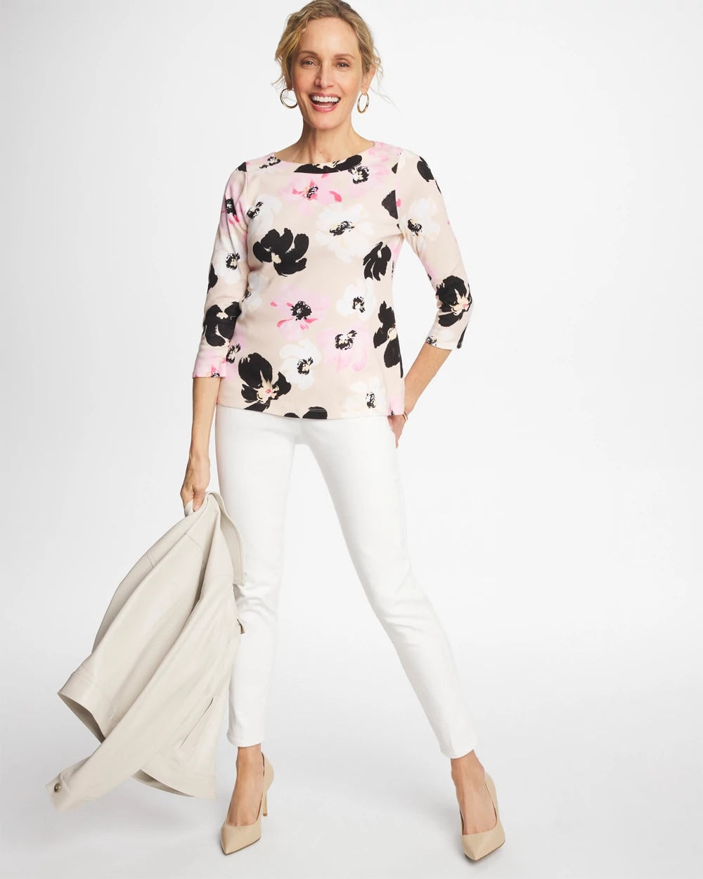Chico's | Printed Pima 3/4 Sleeve Tee/ Sweet Blossom