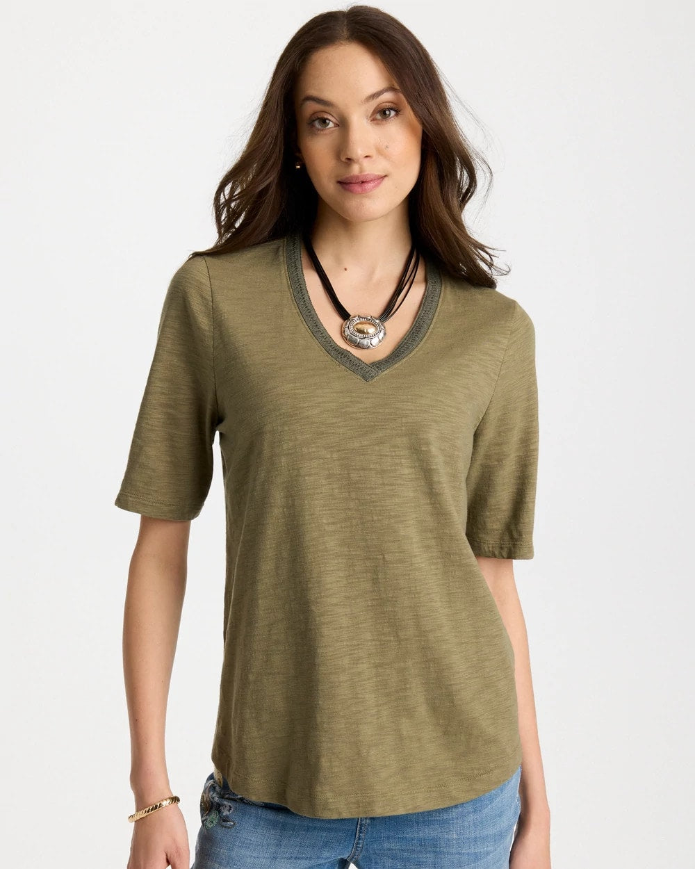 Chico's | Cotton Slub V-Neck Tee/ Lichen