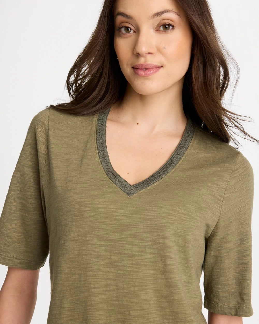 Chico's | Cotton Slub V-Neck Tee/ Lichen