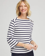 Chico's | Bateau Neck Stripe Top/ Ecru