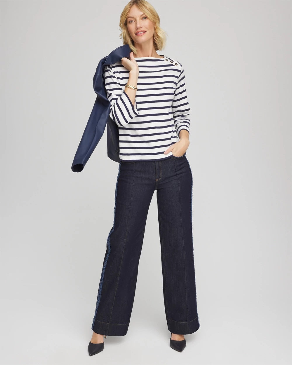 Chico's | Bateau Neck Stripe Top/ Ecru