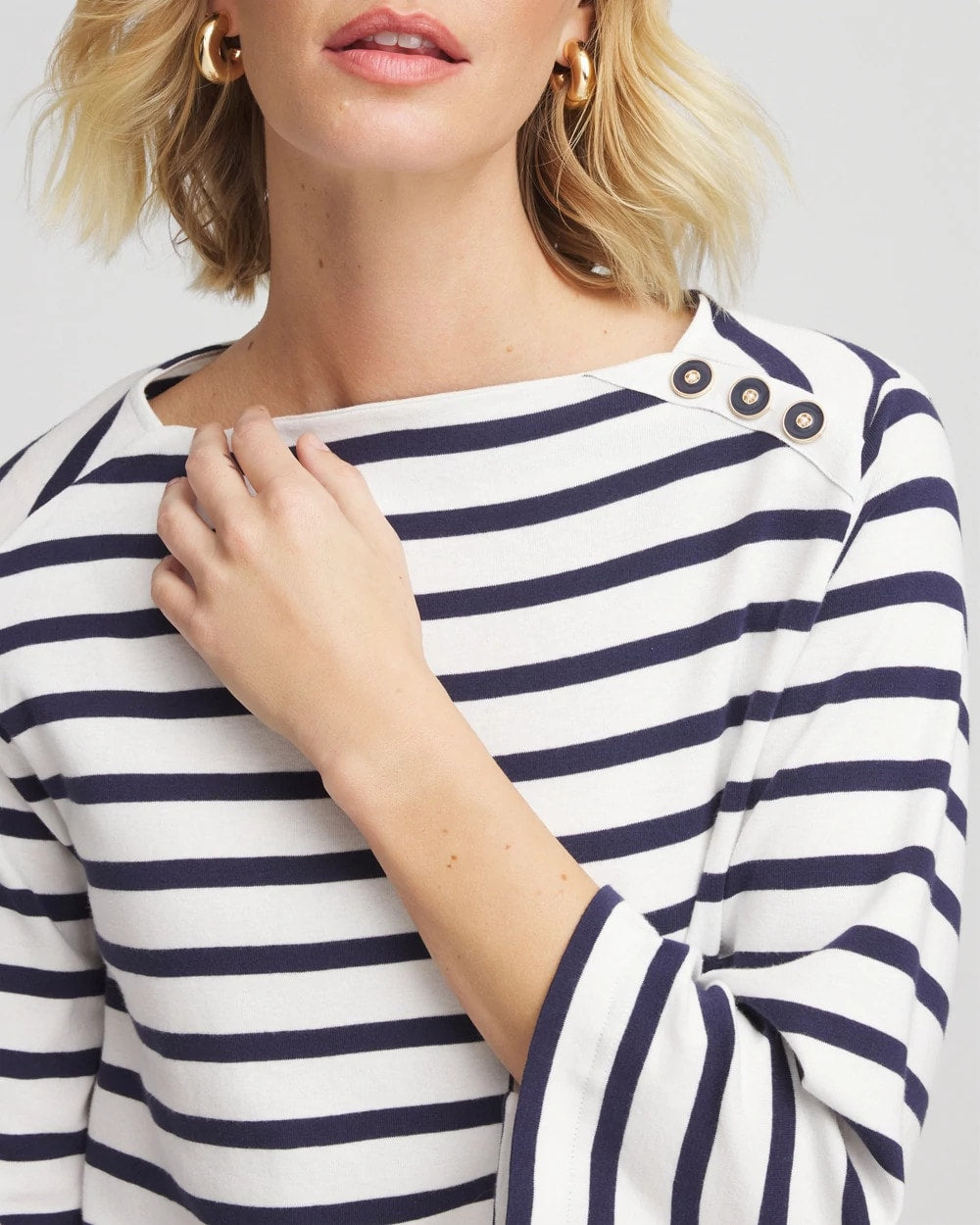 Chico's | Bateau Neck Stripe Top/ Ecru