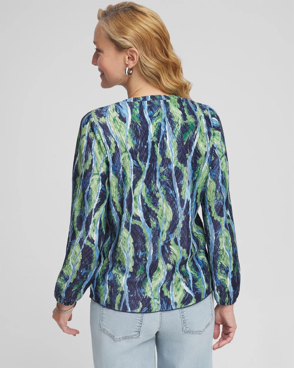 Chico's | Ocean Plume Crinkle Top/ Passport Blue