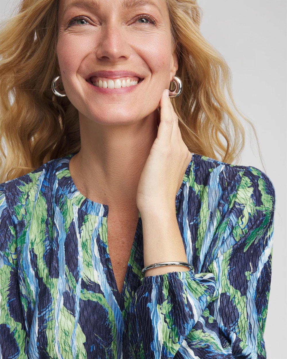 Chico's | Ocean Plume Crinkle Top/ Passport Blue