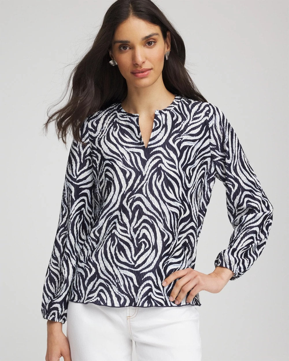Chico's | Zebra Waves Crinkle Top/ Passport Blue
