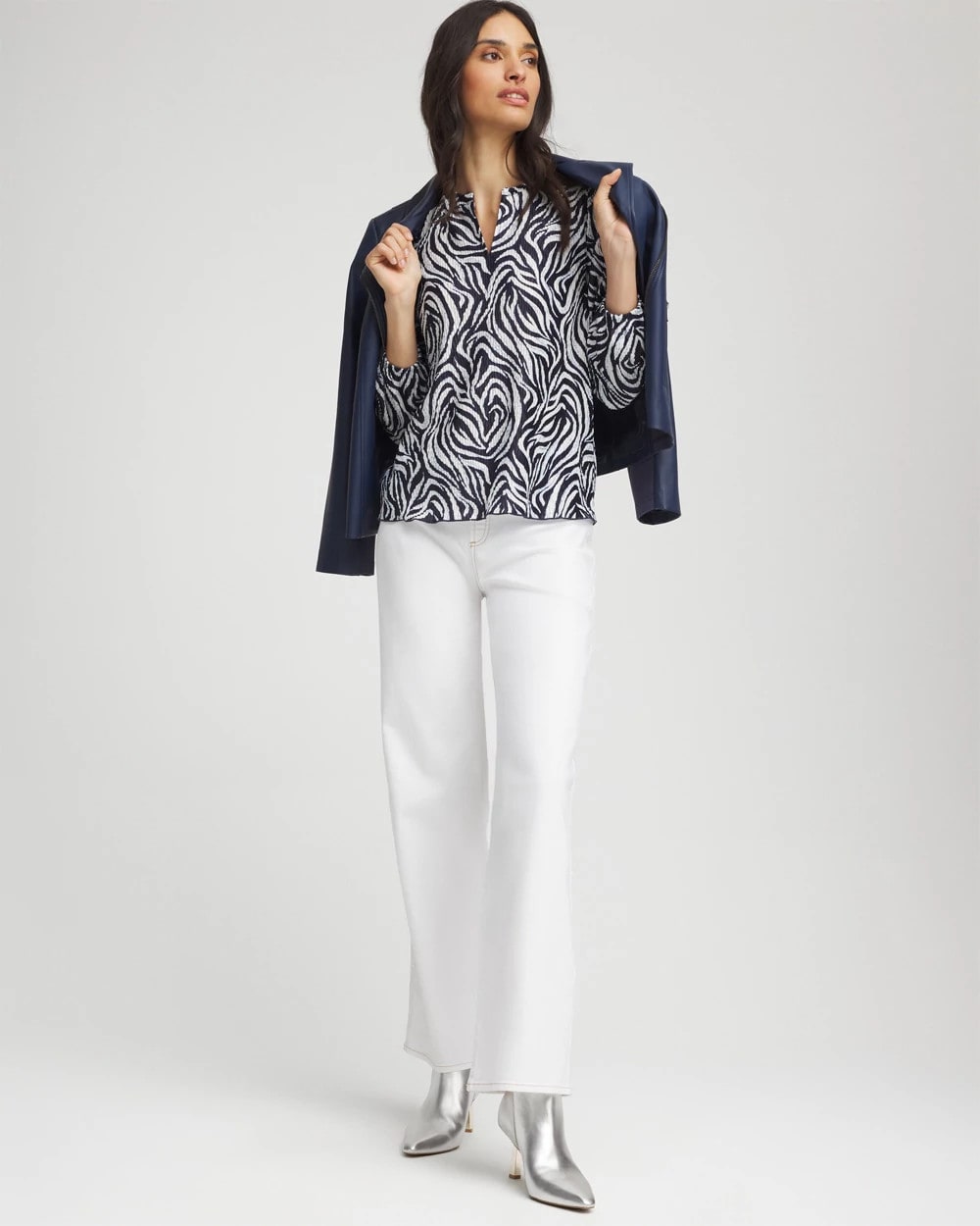 Chico's | Zebra Waves Crinkle Top/ Passport Blue