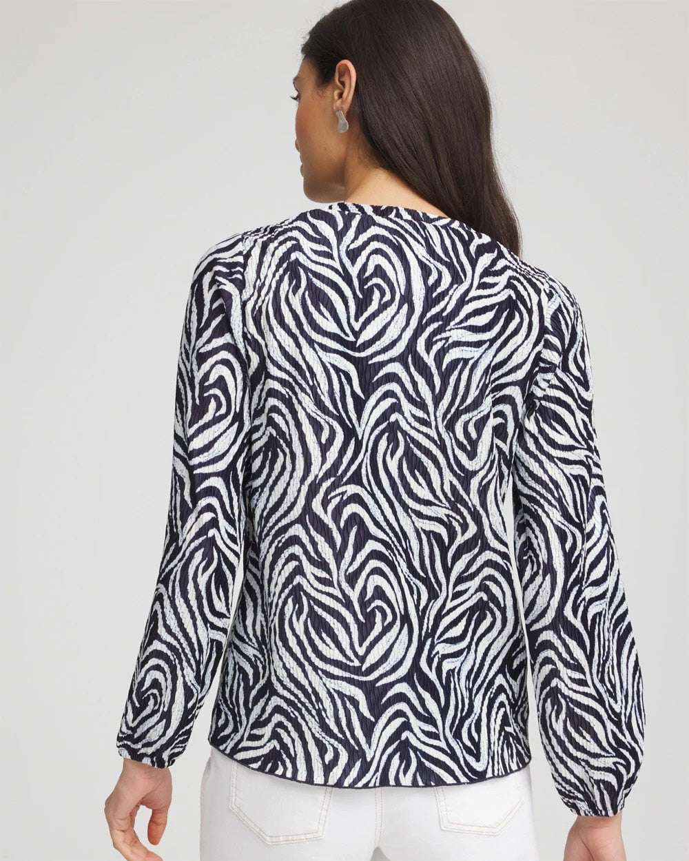 Chico's | Zebra Waves Crinkle Top/ Passport Blue