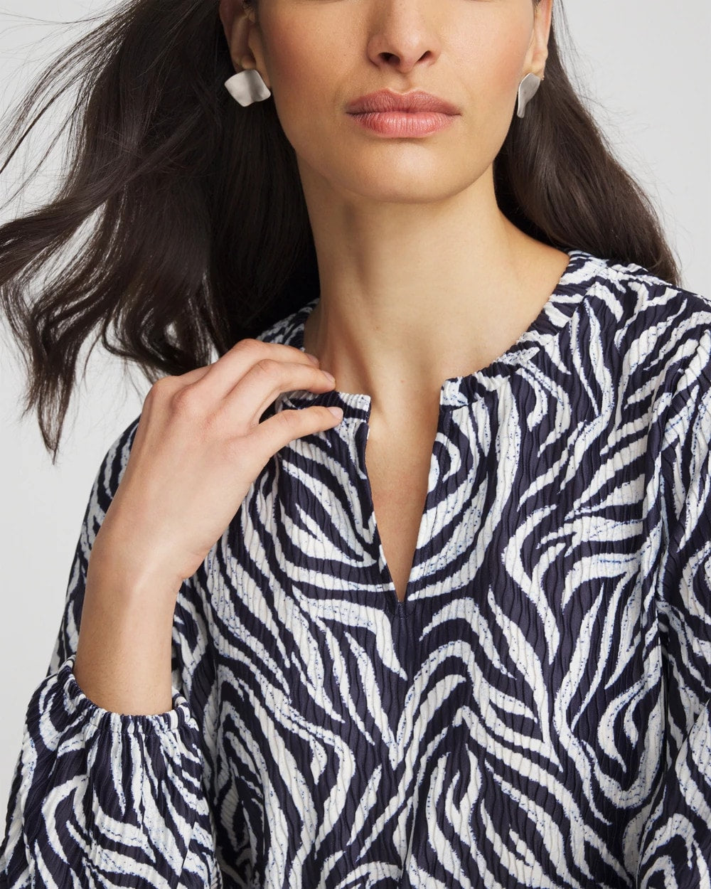 Chico's | Zebra Waves Crinkle Top/ Passport Blue