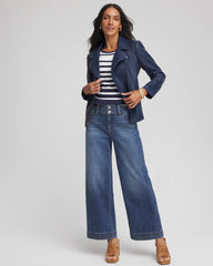 Chico's | Pima Striped Button Sleeve Tee/ Passport Blue