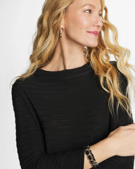 Chico's | Textured Long Sleeve Cowlneck Tee/ Black