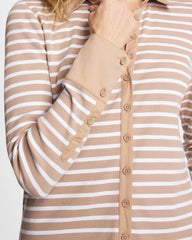 Chico's | Striped Collared Rib Mix Henley/ Cattail Brown