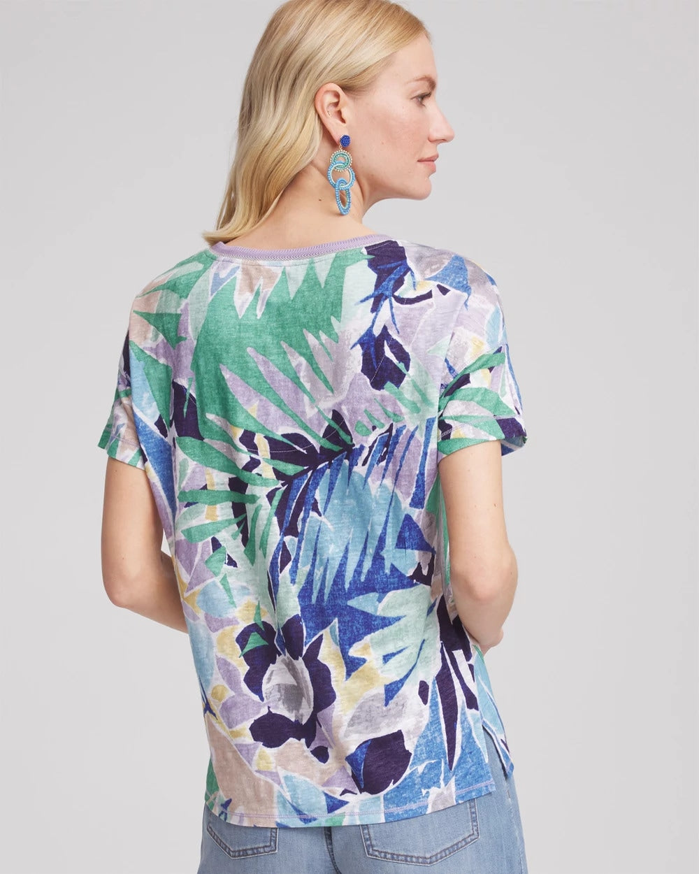 Chico's | Tropical Nights Sweater-Trim Linen Tee/ Blue Casa