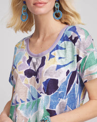 Chico's | Tropical Nights Sweater-Trim Linen Tee/ Blue Casa