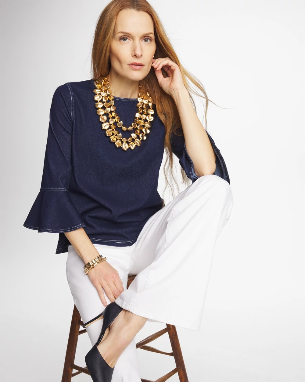 Chico's | Indigo Denim Trumpet Sleeve Top/ Denim