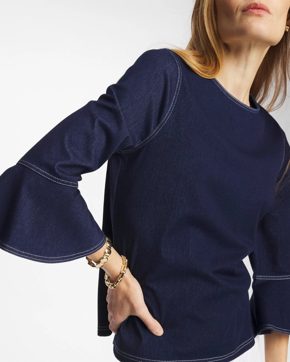Chico's | Indigo Denim Trumpet Sleeve Top/ Denim