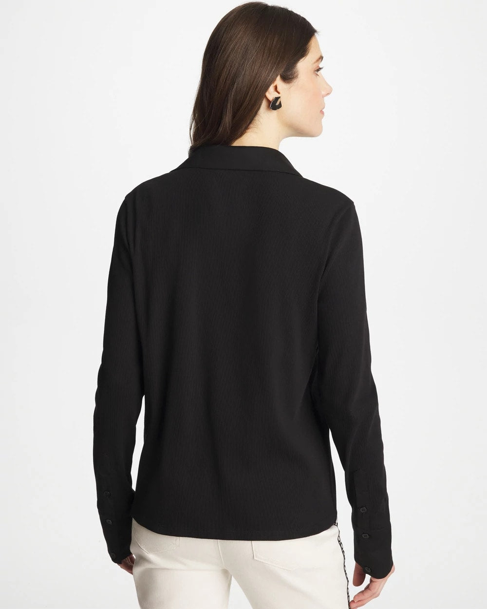 Chico's | Collared Rib Mix Henley/ Black