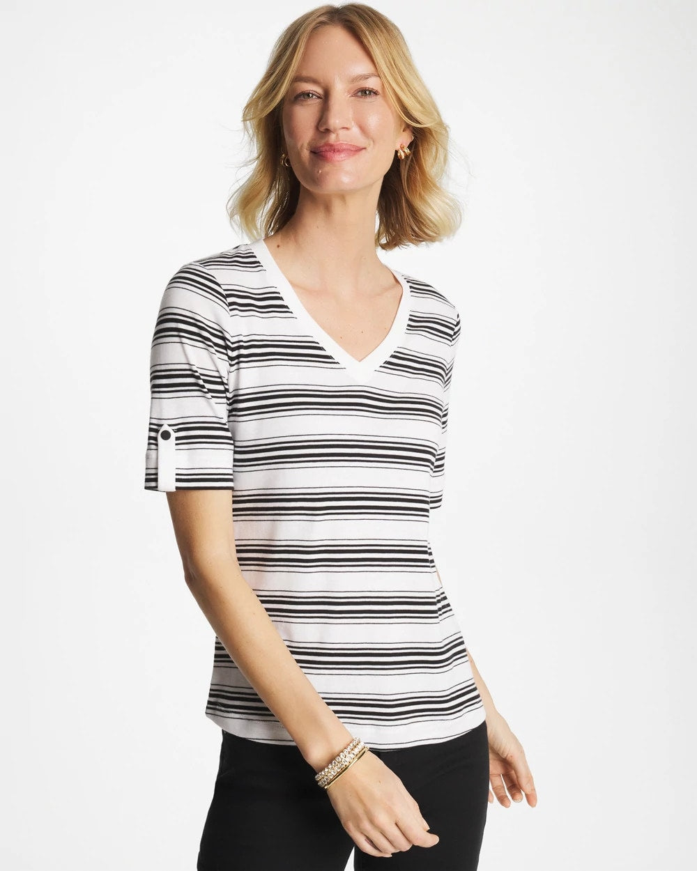 Chico's | Pima V-Neck Tab Sleeve Tee/ Black