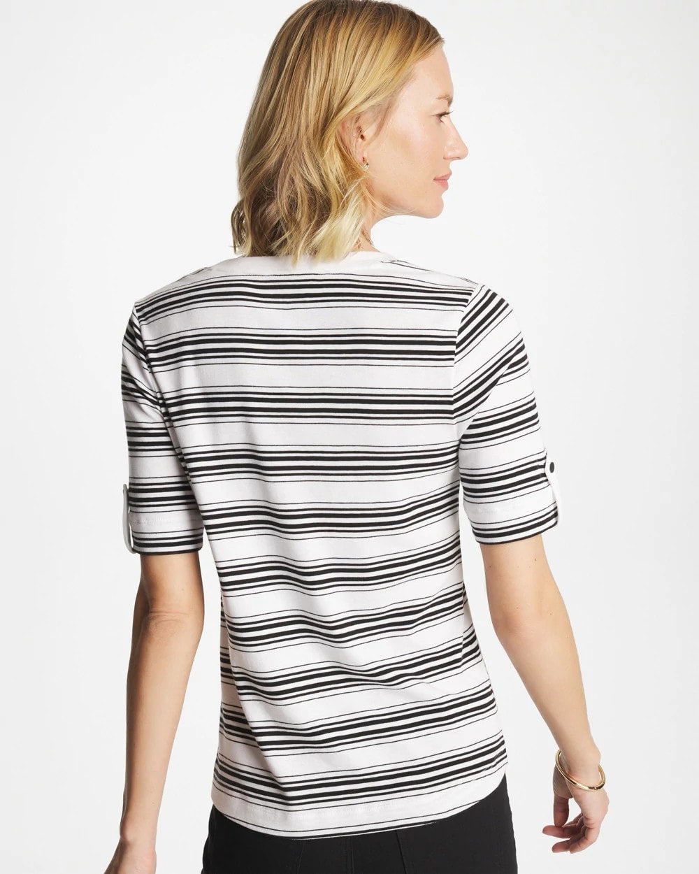 Chico's | Pima V-Neck Tab Sleeve Tee/ Black
