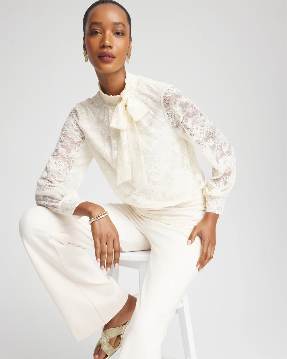 Chico's | Tie-Neck Banded-Bottom Top/ English Cream