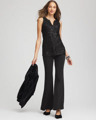Chico's | Sequin Beaded Notch Neck Tank/ Black