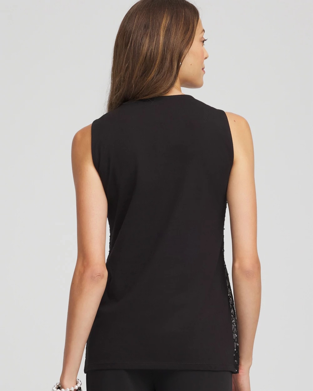 Chico's | Sequin Beaded Notch Neck Tank/ Black
