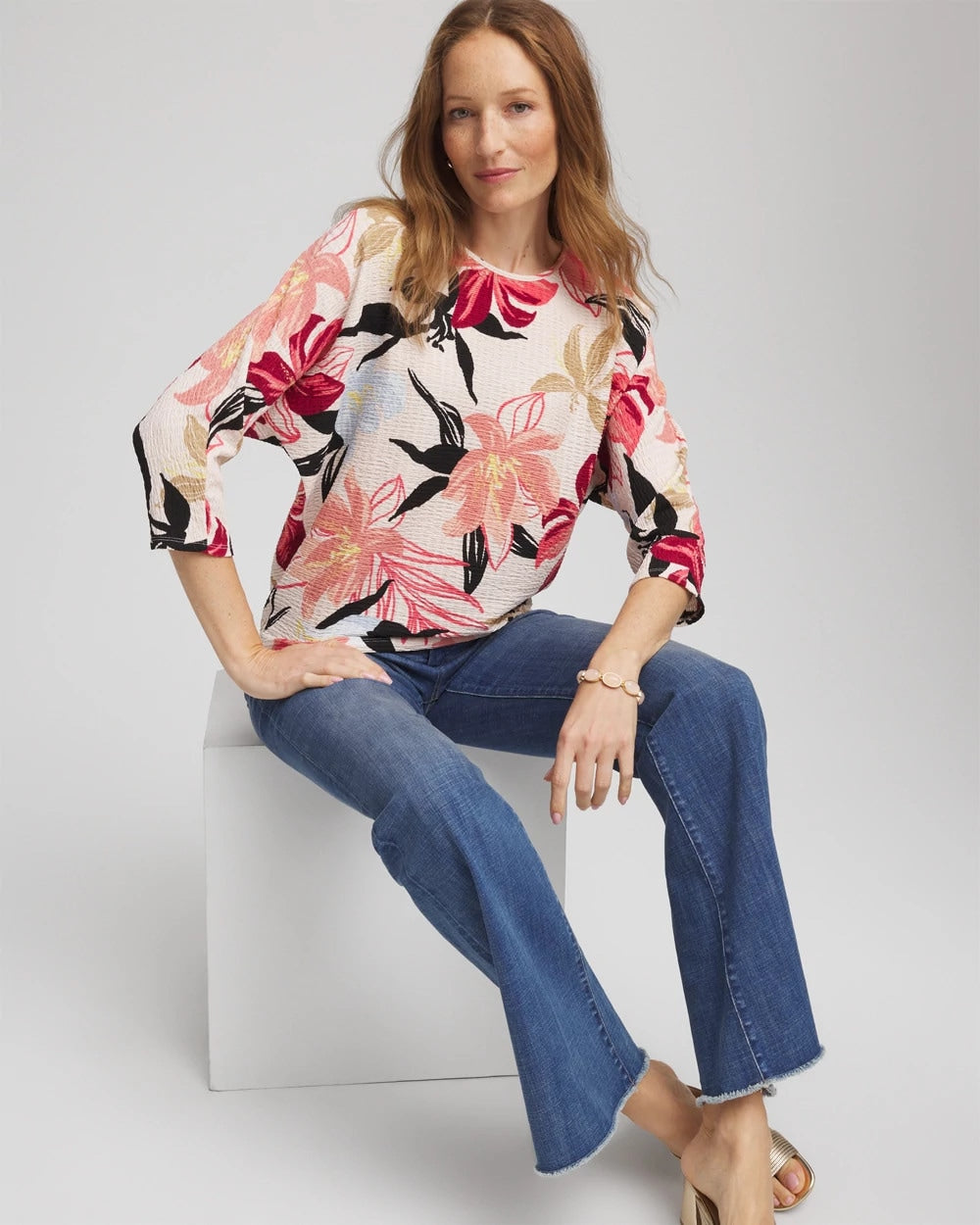 Chico's | Textured Tapered Dolman Top/ Folkloric Red